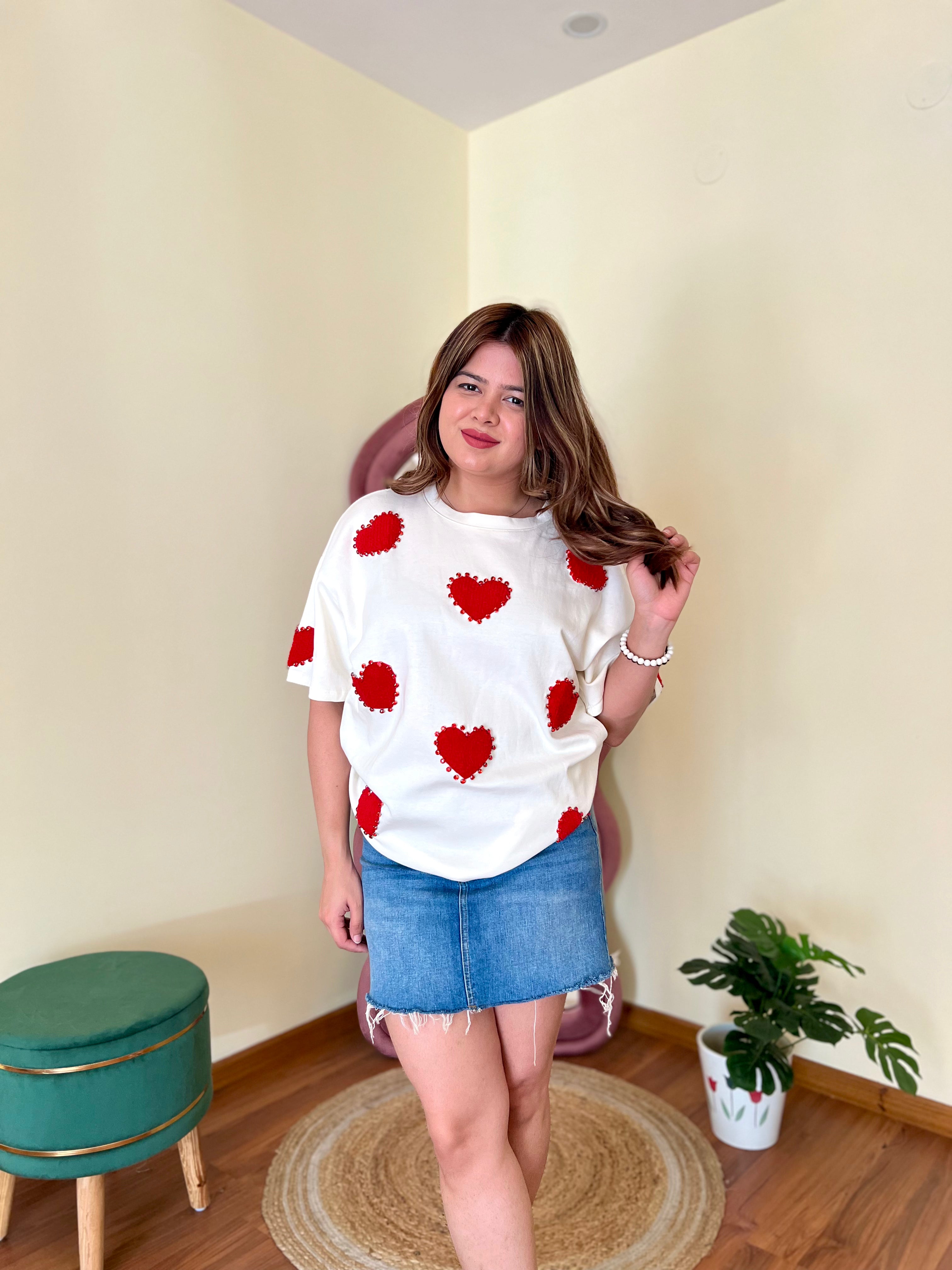 CARLO HEART EMBELISHED T-SHIRT