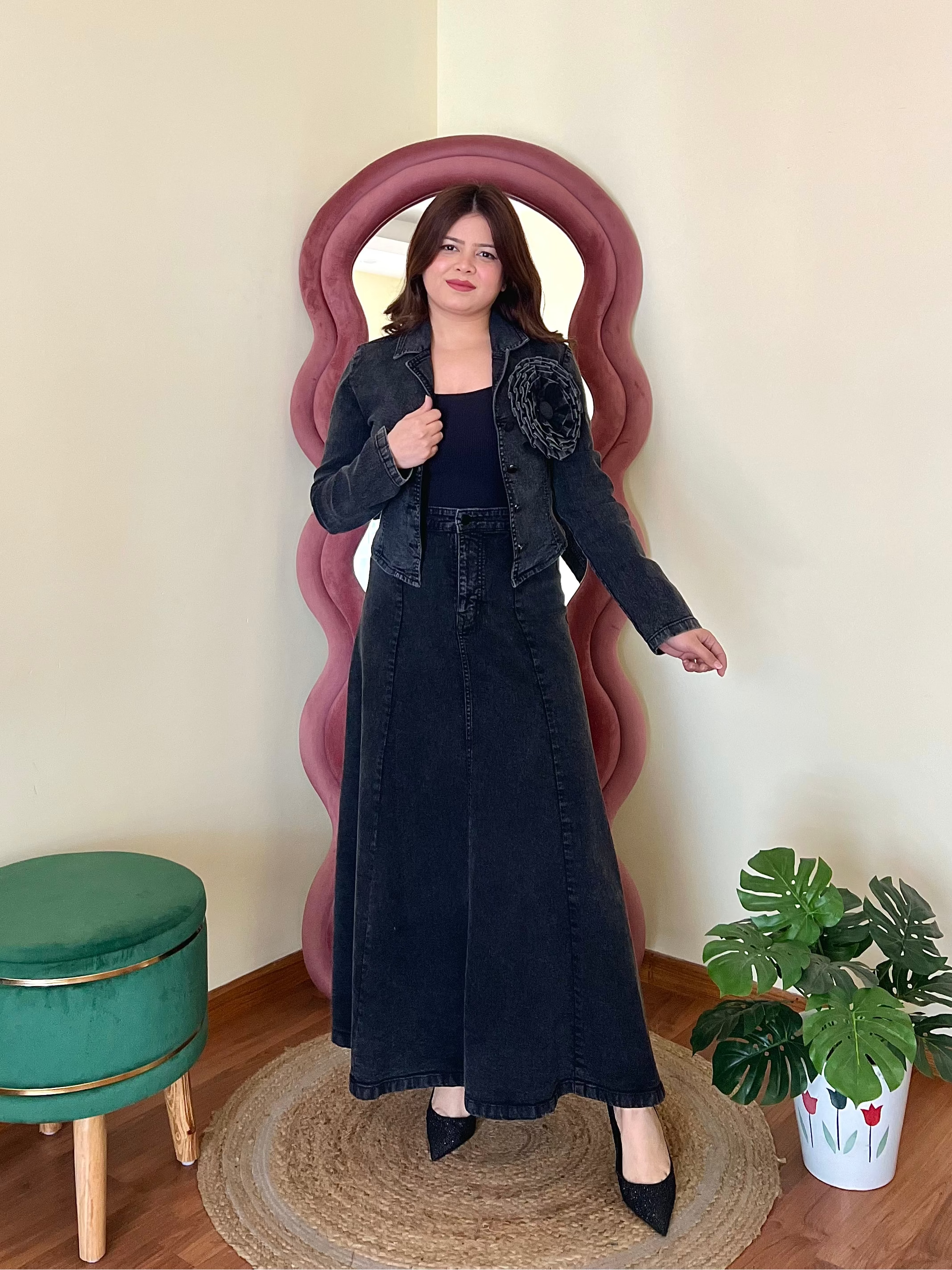 VERO DENIM SKIRT SET