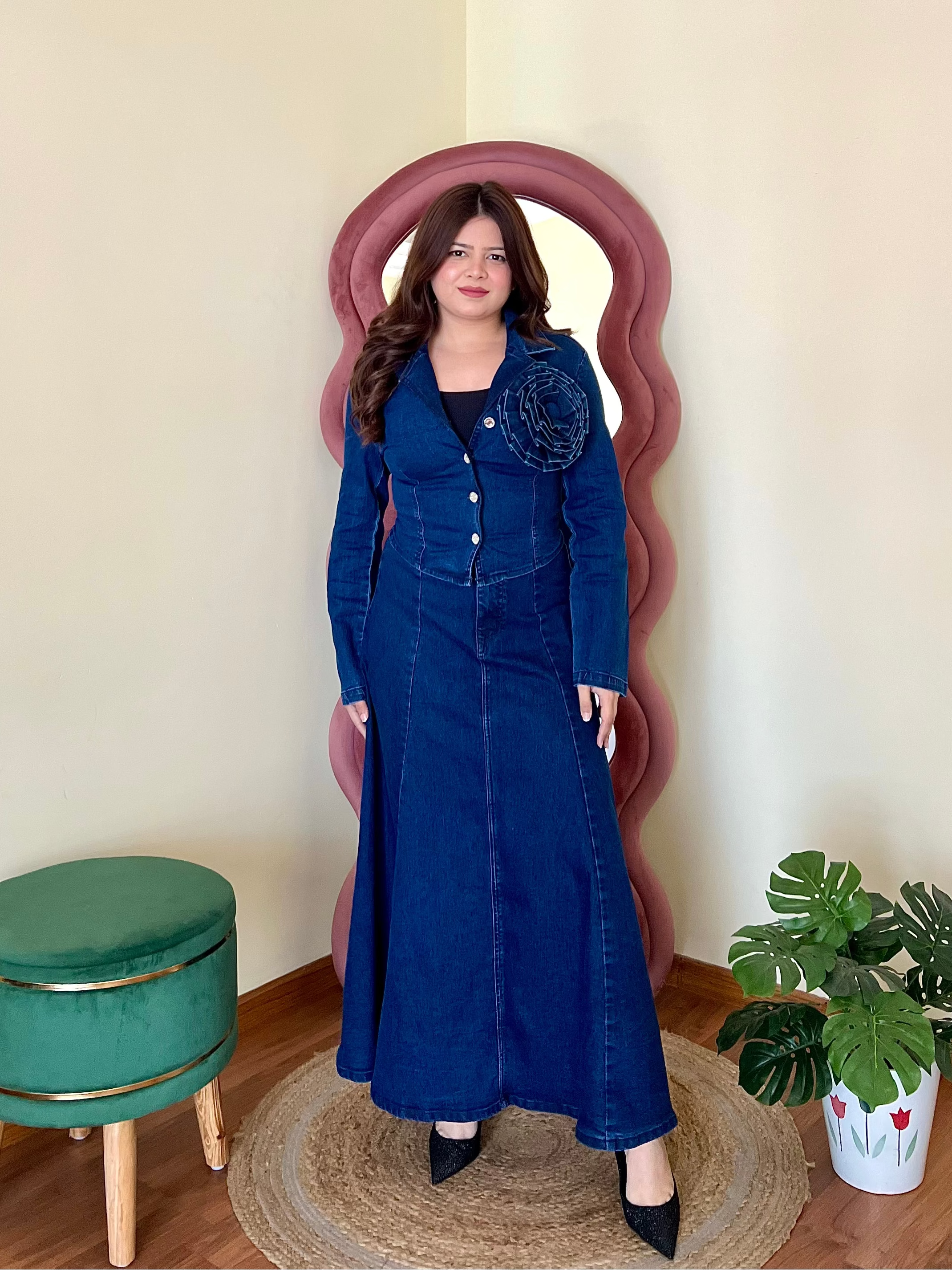 VERO DENIM SKIRT SET
