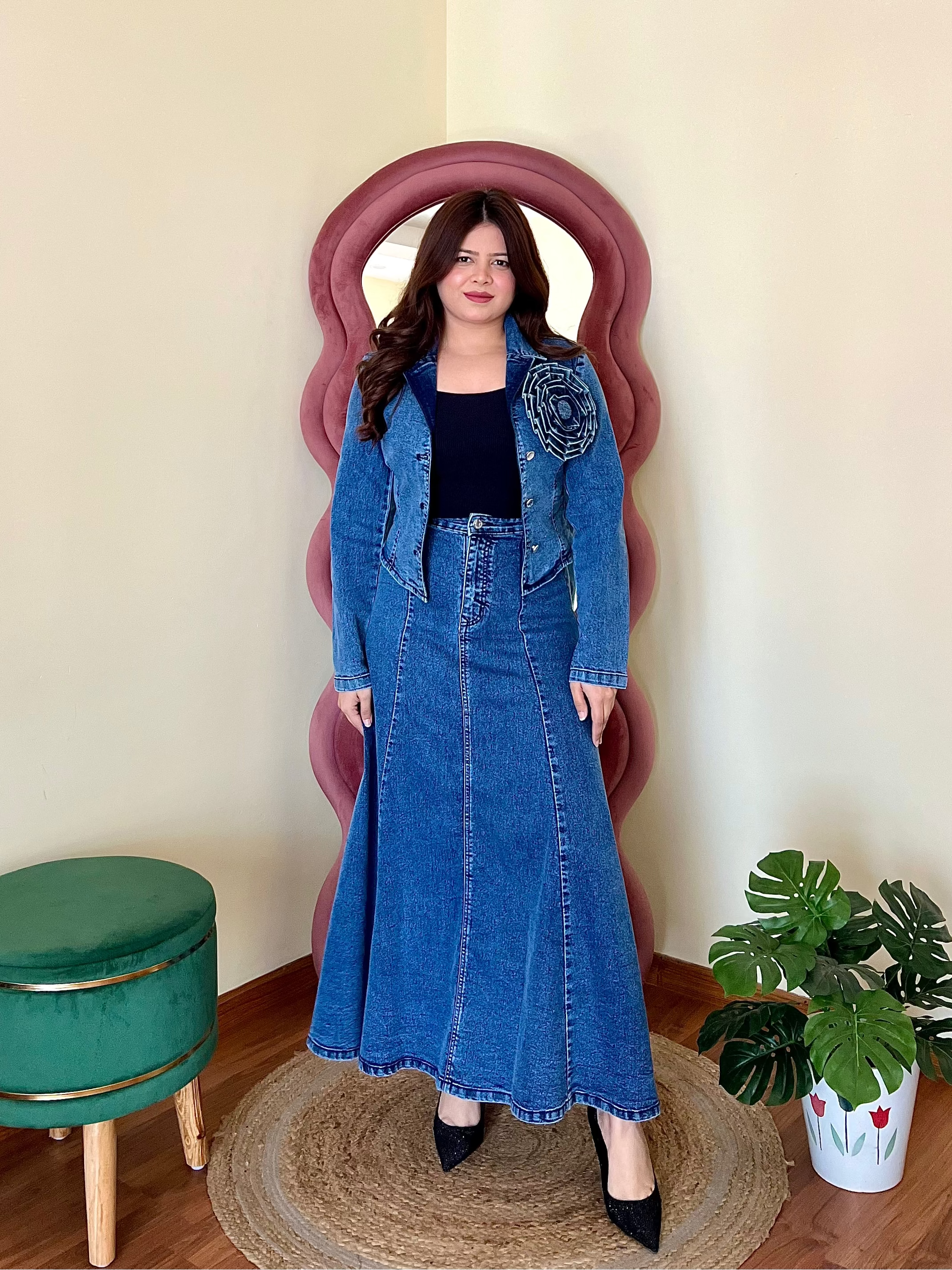 VERO DENIM SKIRT SET