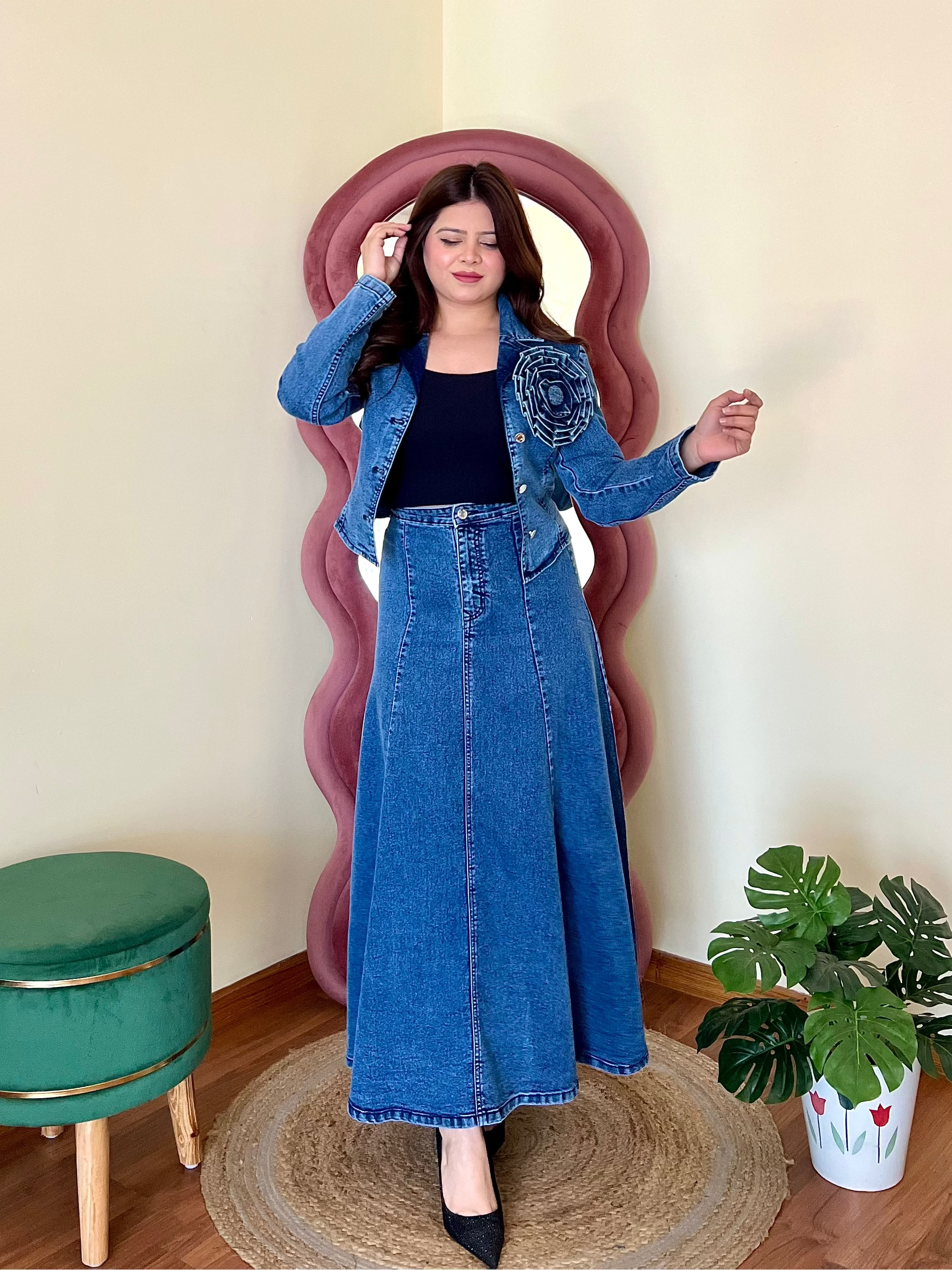 VERO DENIM SKIRT SET